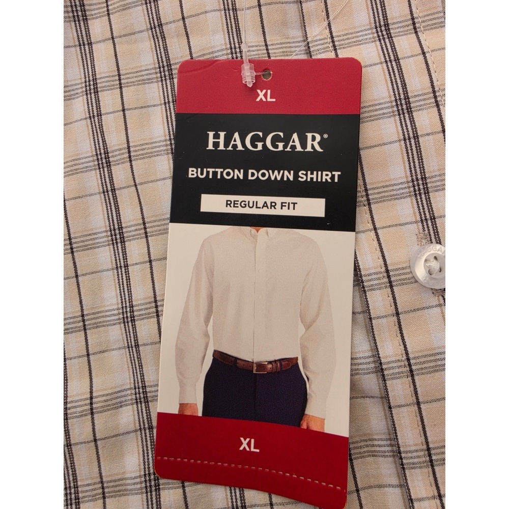 Haggar Mens Button Down Shirt XL NWT Natural Plaid All Day Comfort  Regular $60 - Picture 8 of 8